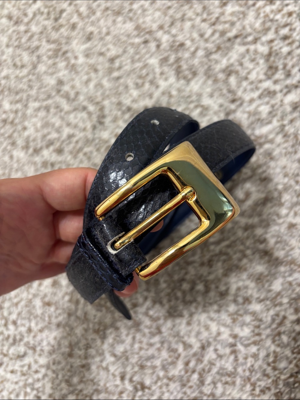 The Ritz navy blue snake skin belt L